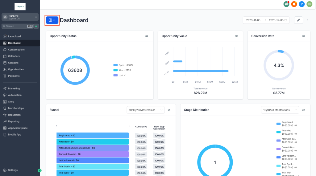 go high level sample dashboard